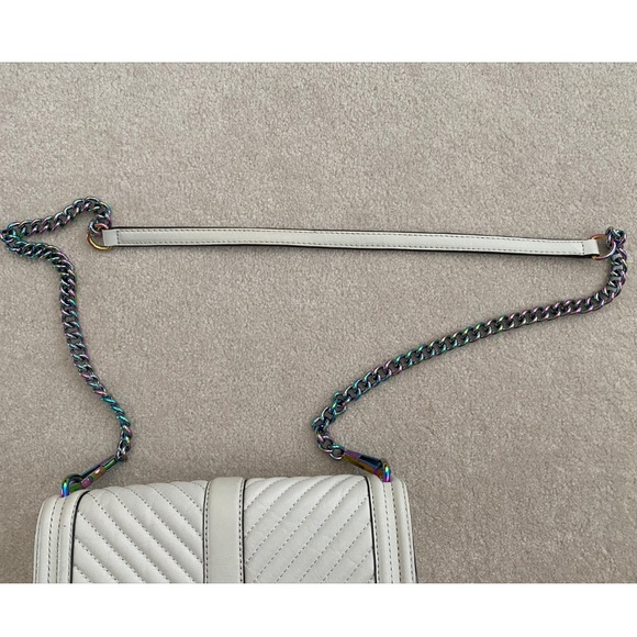 REBECCA MINKOFF WHITE LEATHER CROSSBODY / SHOULDER BAG WITH RAINBOW HARDWARE - Picture 15 of 16